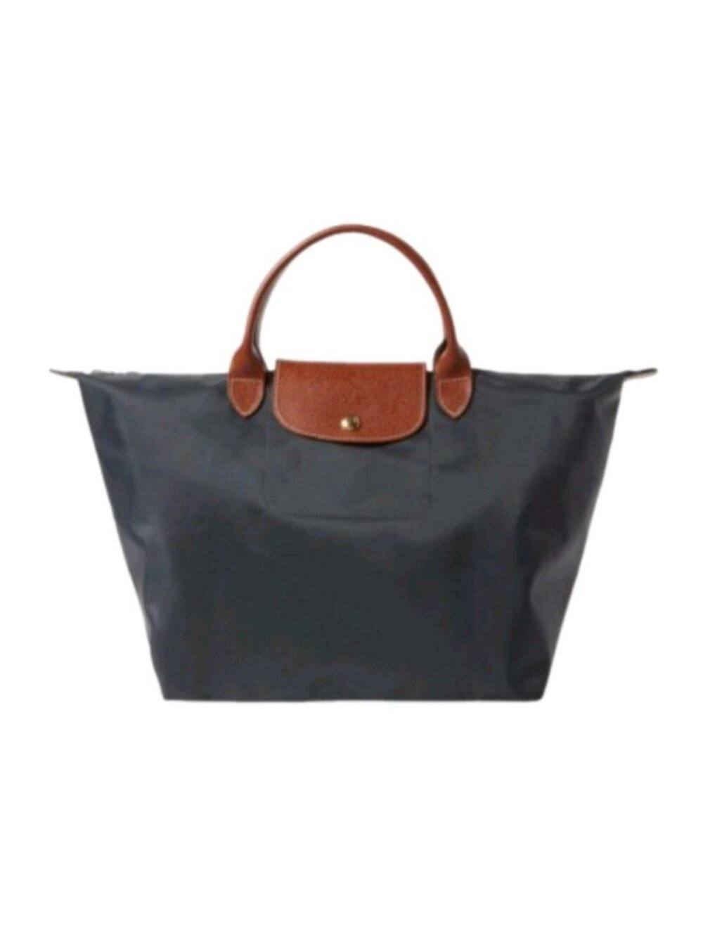 LONGCHAMP Women's Gray Pliage Medium Leather Trim Double Top Handle Satchel Bag